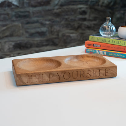 Double Wooden Oak Serving Bowl