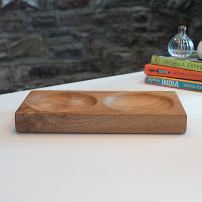 Double Wooden Oak Serving Bowl