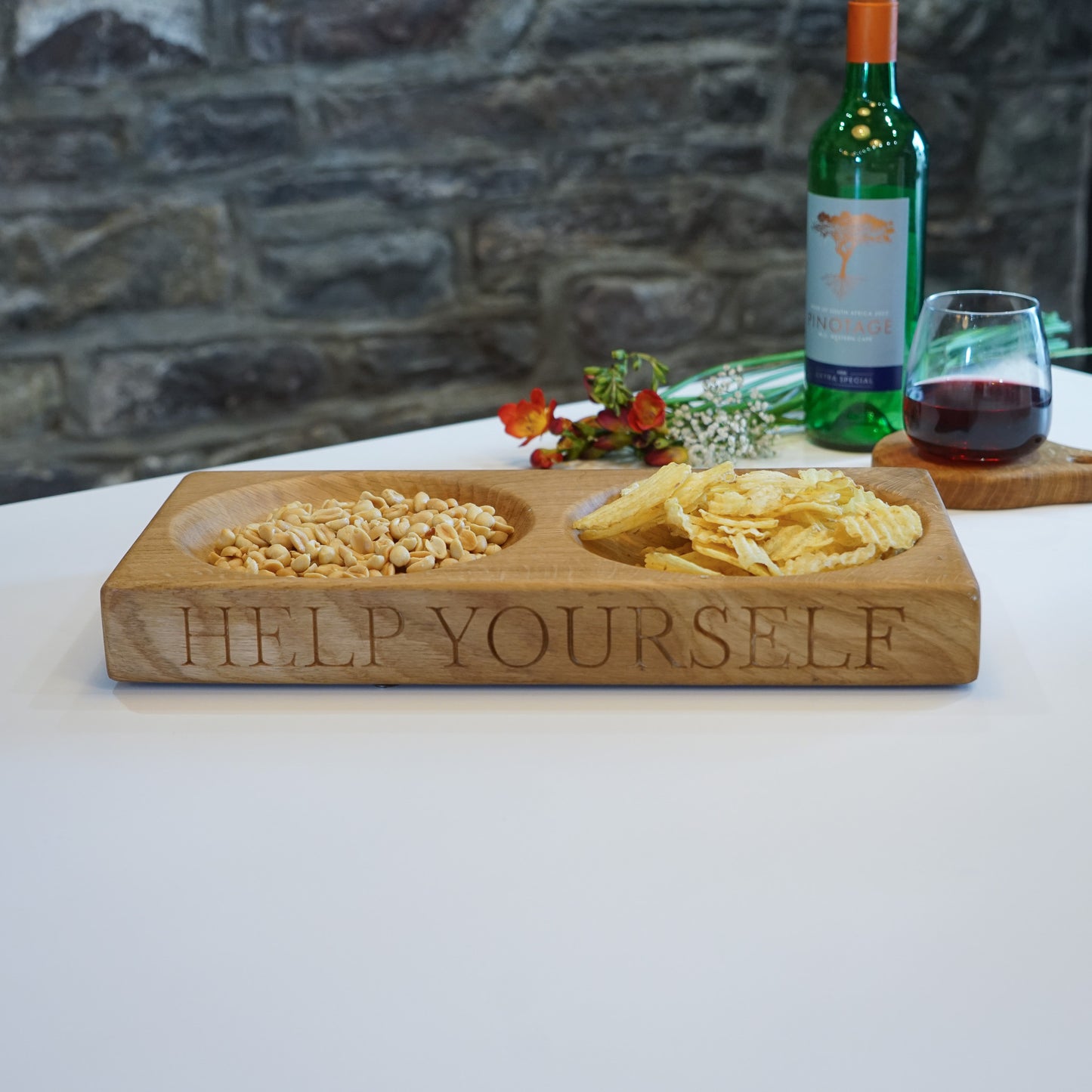 Double Wooden Oak Serving Bowl