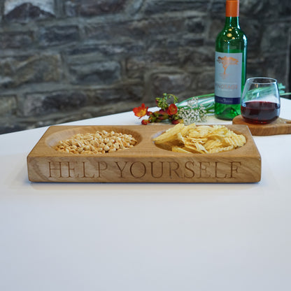 Double Wooden Oak Serving Bowl