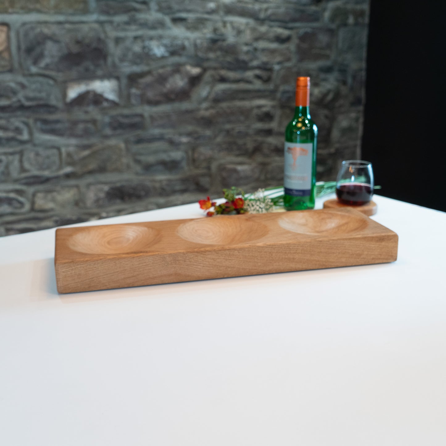 Triple Wooden Oak Serving Bowl